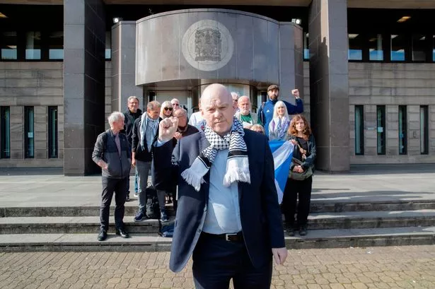 Sean Clerkin and his supporters outside Glasgow Sheriff Court