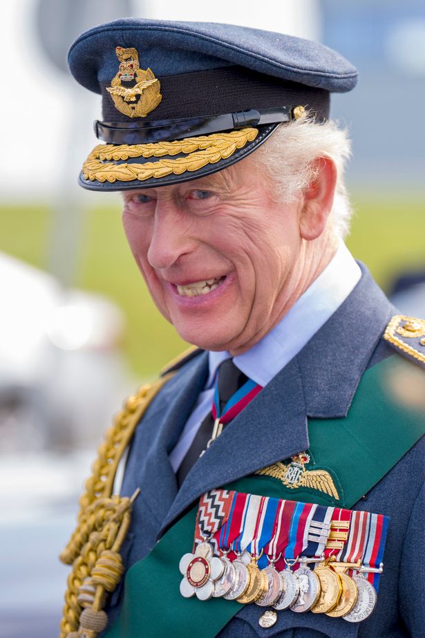 King Charles III during a visit to RAF Lossiemouth in Moray, to re-present the Squadron Standard