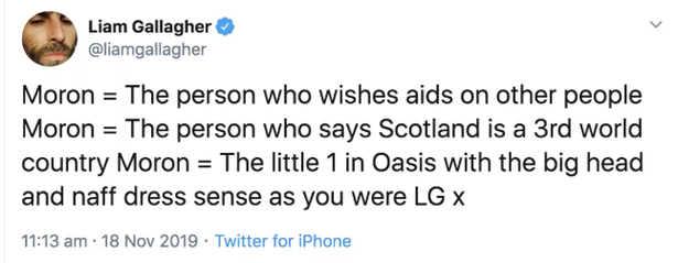 Liam Gallagher's tweet