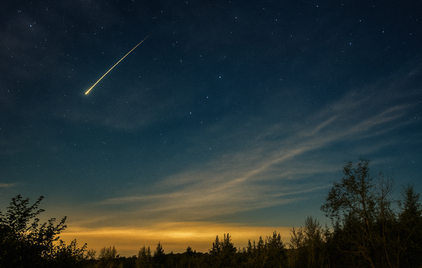 A meteor shower in the night sky