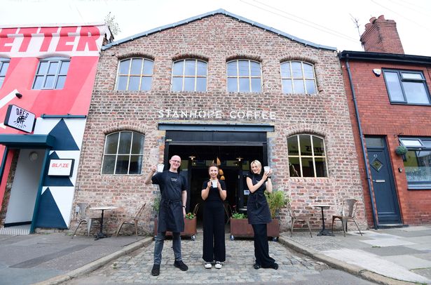 Stanhope Coffe opens with Silvia Glazik(Manager)centre,Colin Harris-Day & Maisie Blake