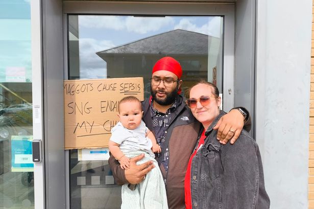 Jess and Wesley Rumble-Bear lobbying the Filton head offices of Sovereign SNG housing association in Filton, asking for help with a maggot infection at their flat in Emersons Green, Bristol