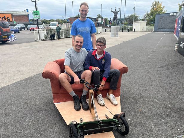 Competitors at Bristol's first Krazy Races soap box derby event, which is to take place at Victoria Park on September 7, 2025, bring their unfinished contraptions to Ashton Gate for initial safety checks, August 20, two and a half weeks before the event.