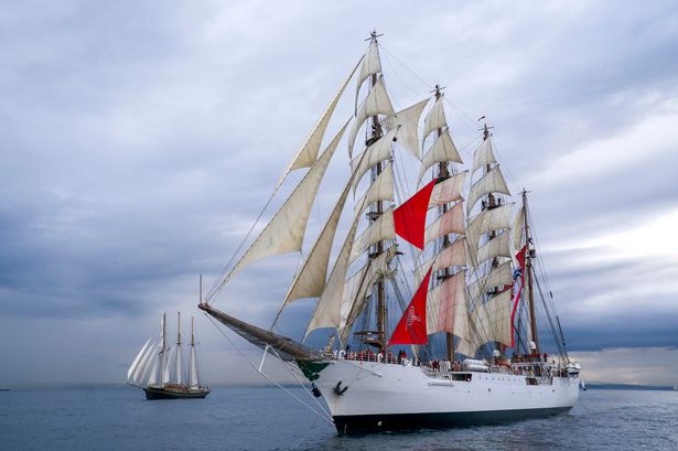 The Class A Bap Union, from Peru, alongside other tall ships leaves Aberdeen in July