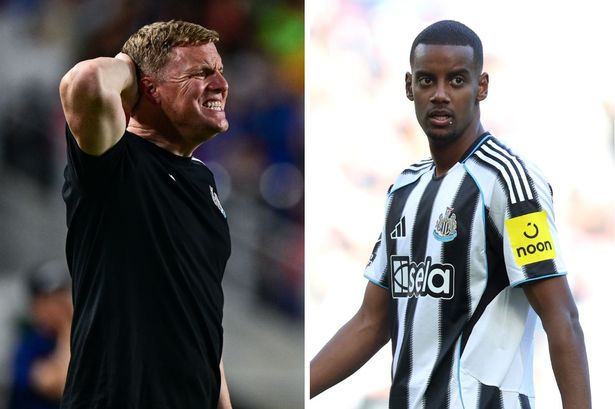 Eddie Howe, Alexander Isak and Arne Slot