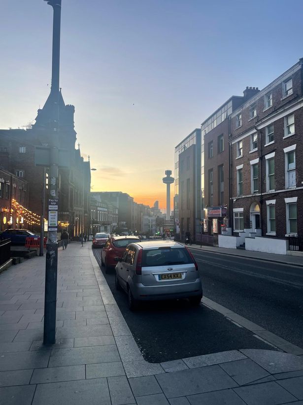 View looking down Mount Pleasant in Liverpool towards the old Radio City tower