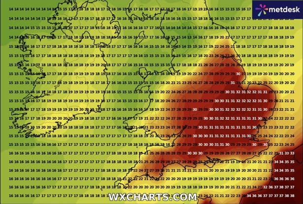 Nineteen counties could see the temperature rise to 19C in England
