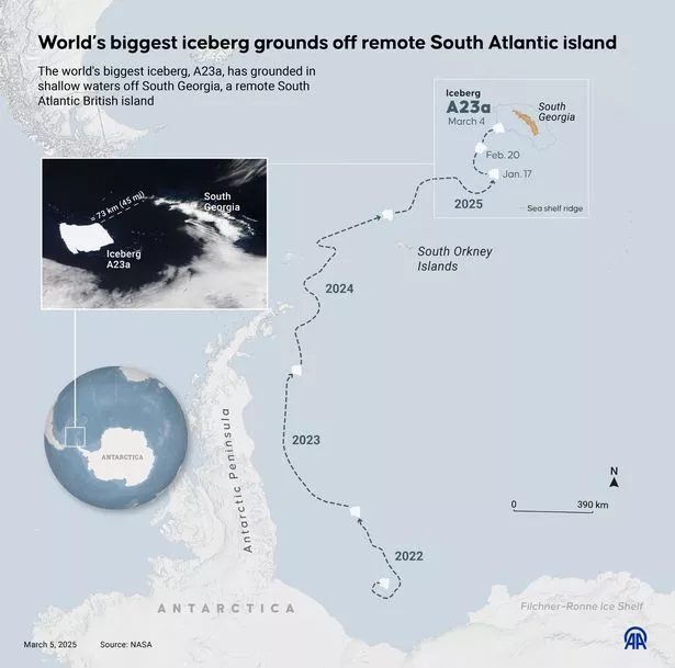 An infographic charts the grounding off the remote South Atlantic island