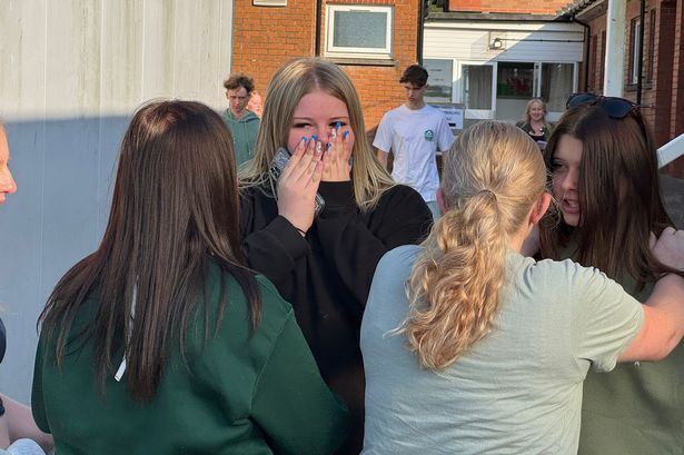 Pupils collect their GCSE results at Ysgol Y Strade Llanelli