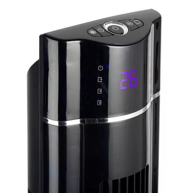 The fan has a screen to show the current speed.