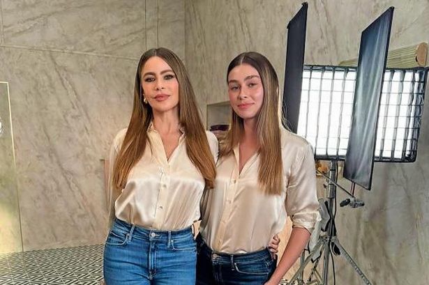 Model Aimee Logan body doubles for Sofia Vergara in Madrid for Schwarzkopf.