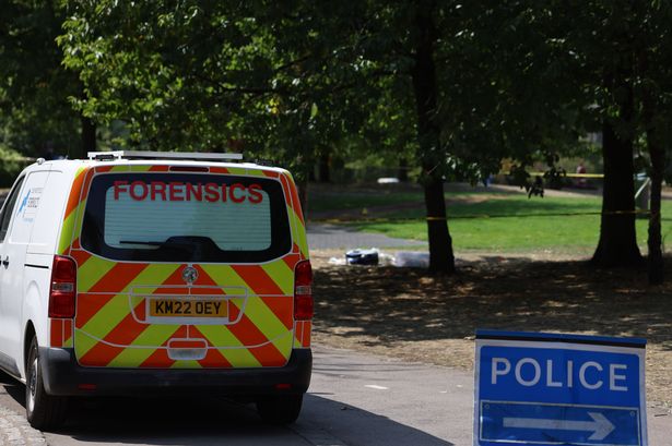 Crime scene and police cordon in place at Castle Park in Bristol 
