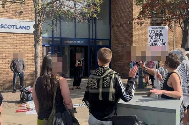Protesters at St Leonard's Police Station.