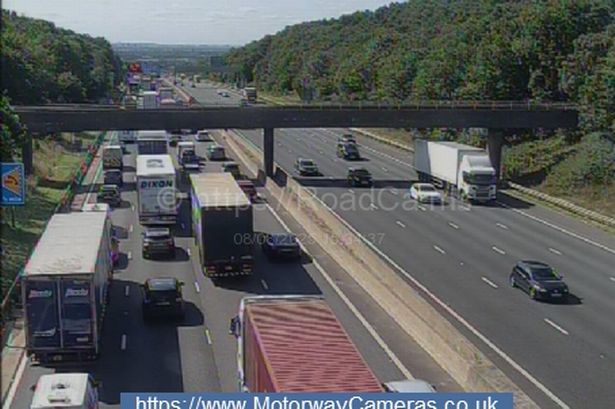 Gridlock traffic on the M6 northbound after a multi-vehicle crash