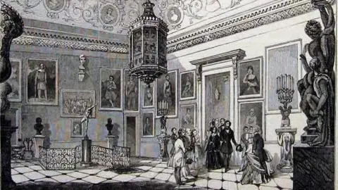 Supplied A picture of an engraving depicting Queen Victoria's visit to a grand reception room at Stowe House in 1845. 