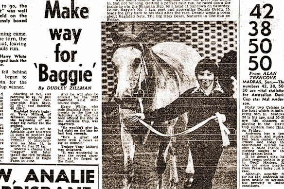 Dennis Green as a 15-year-old apprentice jockey with Baghdad Note at Sandown Racecourse during the 1970s.