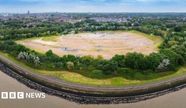 An aerial photograph of the Festival Garden site in Otterspool, south Liverpool.