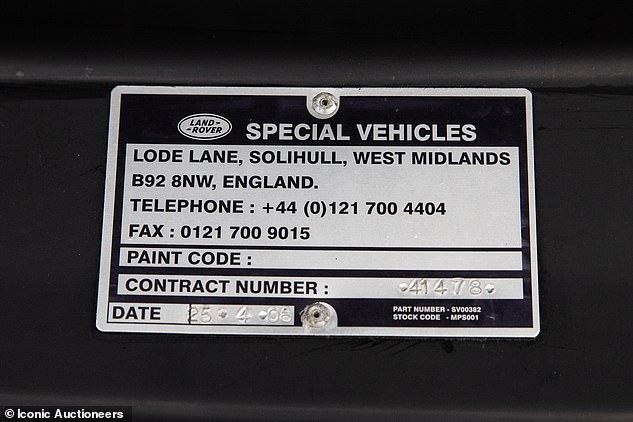 The Land Rover Special Vehicle Operations (SVO) plaque fixed to the car shows it was signed off on 25 April 2006 at its Lodge Lane site in Solihull in the West Midlands