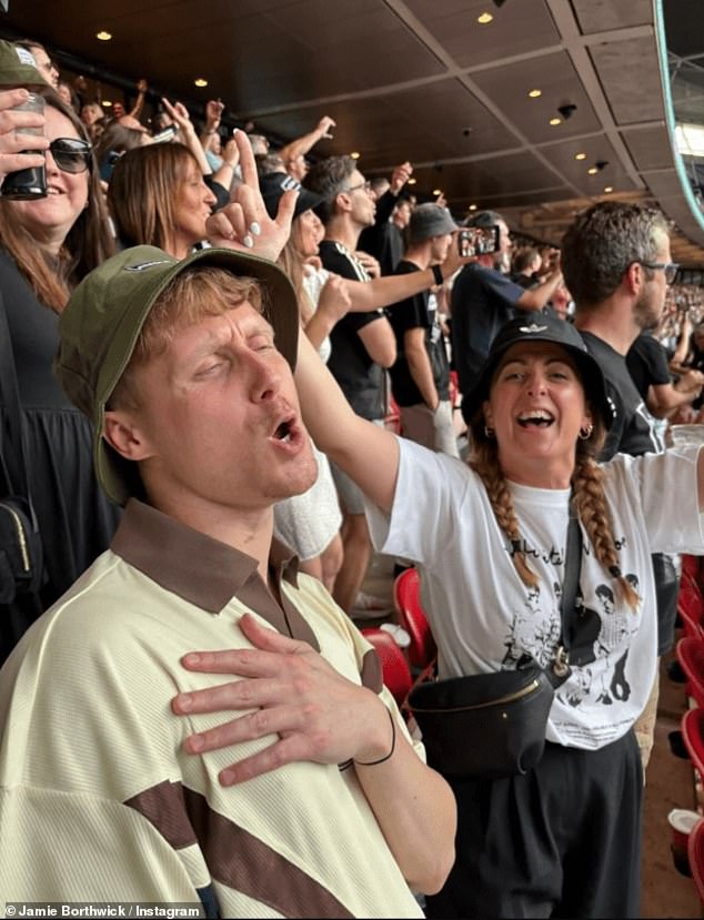 Suspended EastEnders actor Jamie Borthwick joined his co-stars as they attended Oasis' reunion show at Wembley on Wednesday