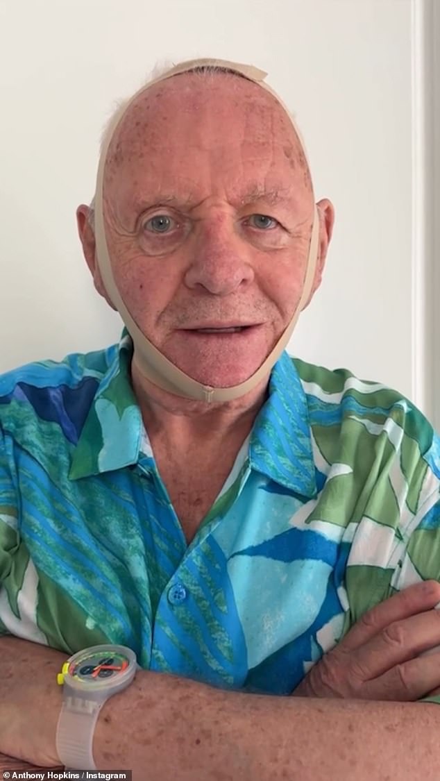Hopkins, who picked up an Oscar for his portrayal of the witty cannibal, donned a nude post-surgical mask and quipped: 'Hello Kim, I'm already feeling 10 years younger. Goodbye'