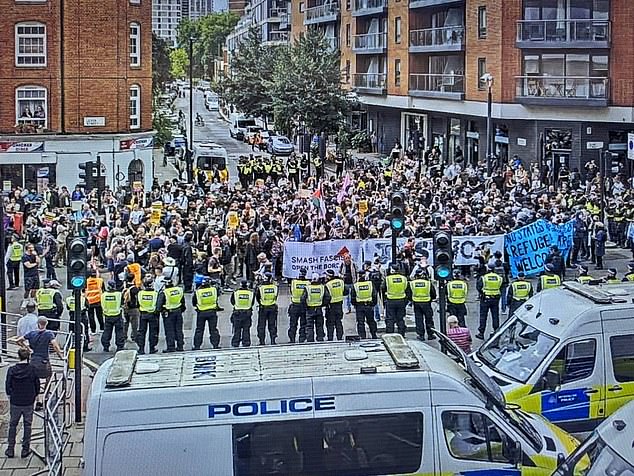 A wider view of counter protesters today in north London