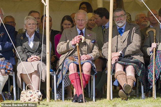 The monarch, 76, was spotted solo without Queen Camilla on Saturday as he took in the colourful festivities held in Caithness each year