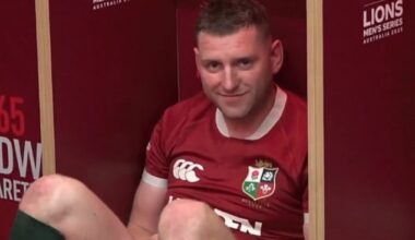 Finn Russell was among the Lions stars who were caught using their mobile phones in the dressing room when Saturday night's Test was delayed due to lightning (pictured)