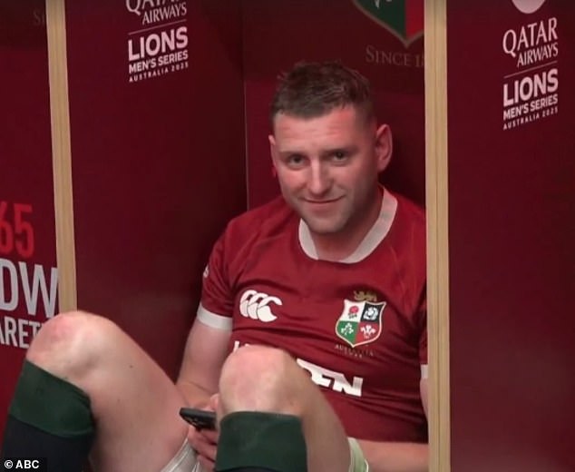 Finn Russell was among the Lions stars who were caught using their mobile phones in the dressing room when Saturday night's Test was delayed due to lightning (pictured)