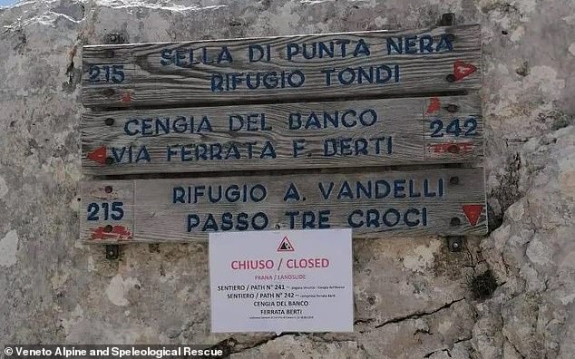 Following rockfall on Monte Marcora, the Via Ferrata Berti trail is currently closed from both approaches