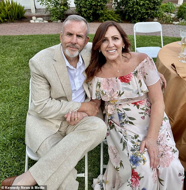 The 58-year-old, from Nashville in Tennessee , US, claimed she had tried shifting the weight from her 'post-menopausal' body naturally, but nothing had proved effective. Pictured, with husband Ken at her son Chase's wedding