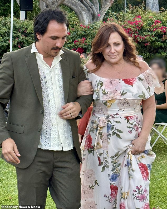 After her weight plateaued in July, weeks before the wedding, the mum-of-three suddenly increased her dosage¿which experts have long warned against. Pictured Ms Eastburn with son Chase at his wedding