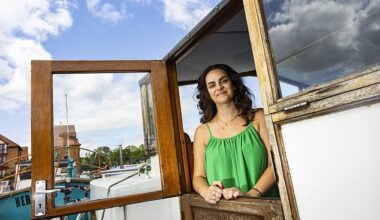 Lucy Barwick (pictured), 28, is saving £500 a month on bills - after ditching her flat and moving into a 48ft houseboat on Bristol Marina