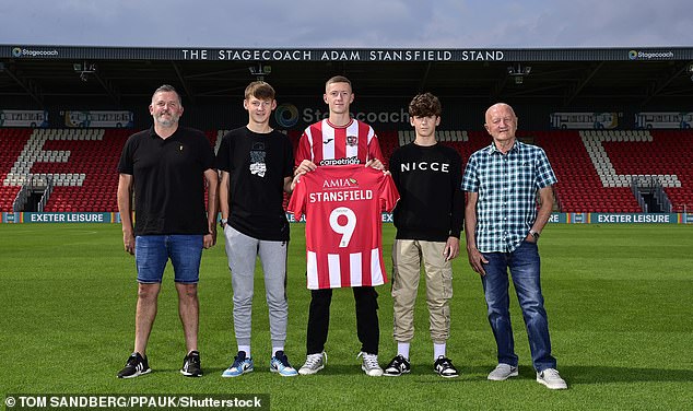 Stansfield posed for photos with his family in front of the stand named after his dad when he joined Exeter in 2022
