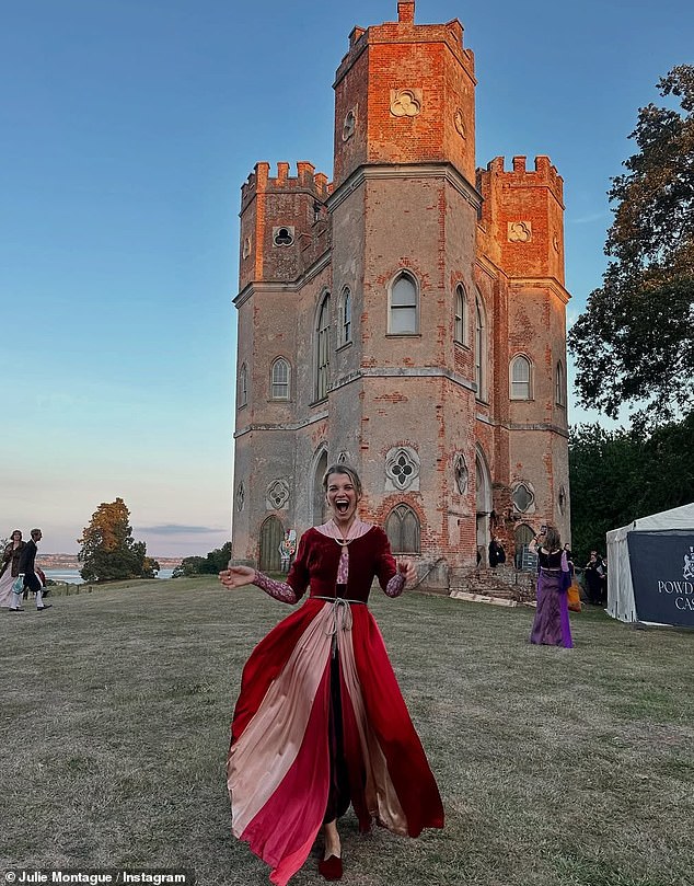 The Countess of Sandwich in fancy dress at Powderham Castle near Exeter