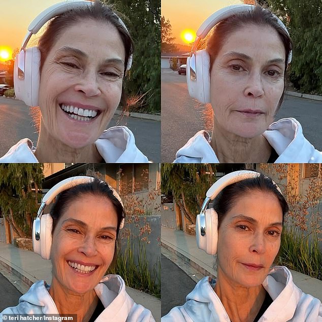 On Tuesday, Teri Hatcher shared a series of filter-free and make-up free selfies shot at different angles in order to fully showcase her authentic face at age 60