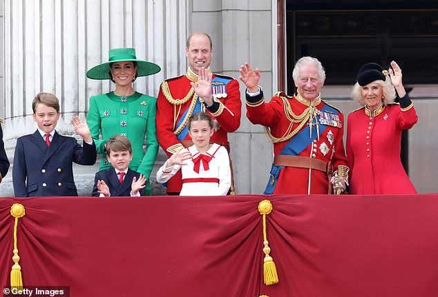 The British Royal Family on the Buckingham Palace balcony during Trooping the Colour in 2023