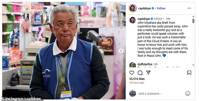 Superstore actor Colton Dunn confirmed the passing as he paid tribute to Jon on Wednesday, calling it an 'honor to know and work with him.'
