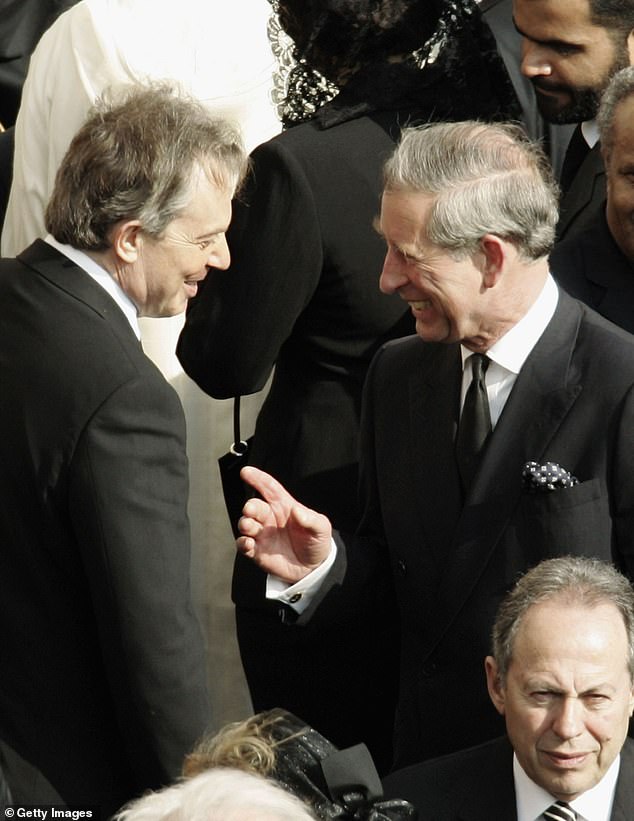 Tony Blair and Charles are pictured in April 2005 at the funeral of Pope John Paul II, in St. Peter's Square in Vatican City