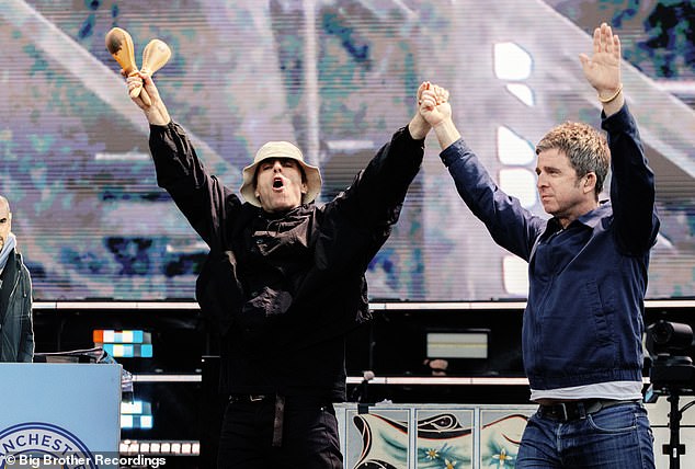 Oasis frontman Liam Gallagher dubbed Edinburgh City Council bosses 'f****** slags' after their fans were branded 'fat, drunk and rowdy' (he and Noel are pictured on-stage at the show)