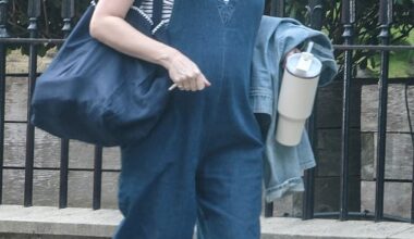 Phoebe Waller-Bridge, 40, was spotted in north London carrying a large tote bag while she showed off her blossoming bump in a pair of denim dungarees and striped T-shirt