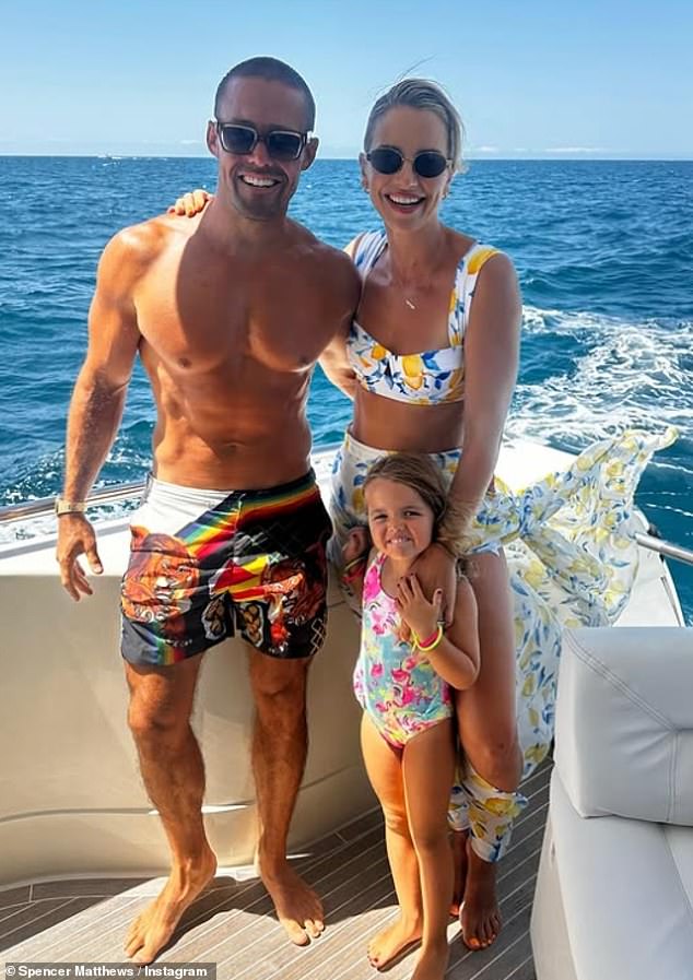 Vogue Williams cosied up to husband Spencer Matthews as they enjoyed a sun-soaked boat day on Sunday during a lavish Spanish getaway