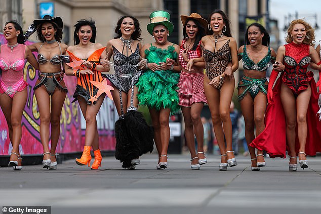 Shows range from stand-up comedy sessions and dancing to live theatre (pictured is the cast of The Lady Boys of Bangkok)