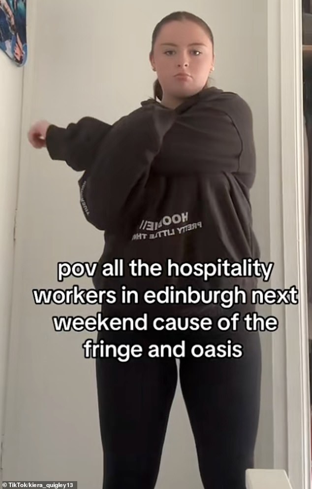 Hotels and accommodation sites across the city have reportedly raised their prices while Oasis is in town (pictured is one woman on TikTok joking about the situation)