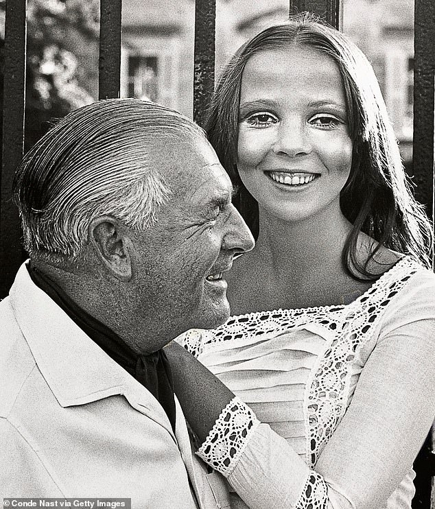 With her father in their Heron Bay home, Barbados, photographed by Patrick Lichfield, 1968.
