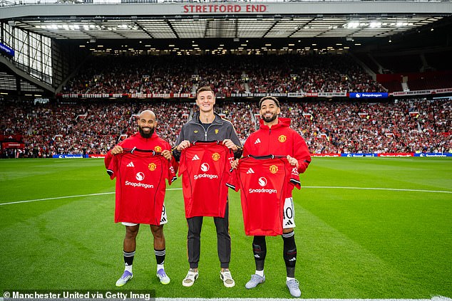 Bryan Mbeumo (left), Benjamin Sesko (middle) and Matheus Cunha (right) have joined Man United for around £200million