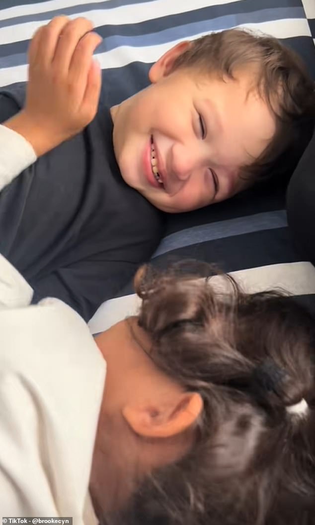 Now, two years on from when he had the laser treatment, Brooke has shared videos of what the youngster looks like aged three. Pictured with his older sister, Amarni