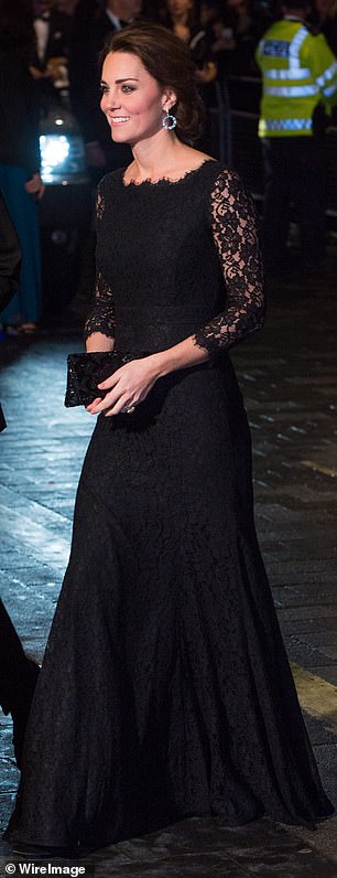 Kate donned a floor-length lace dress by Diane von Fürstenberg to the 2014 Royal Variety Performance