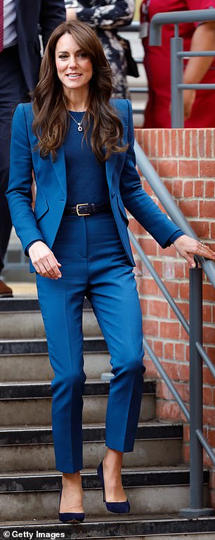 Kate is a devoted fan of Alexander McQueen's sharp, tailored suits, instantly recognisable for their signature slanted pockets that create a flattering, waist-defining shape