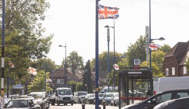 A group of 'proud English men' have defiantly hit back at accusations they are racist after lining their streets with Union Jack flags. Pictured: Union Jack and St George's flags in Weoley Castle