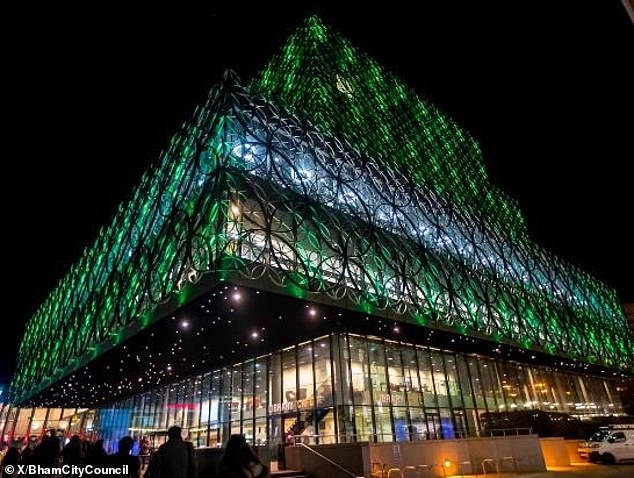 The council also lit up the Library of Birmingham in green and white to mark the anniversary of Pakistan's independence day